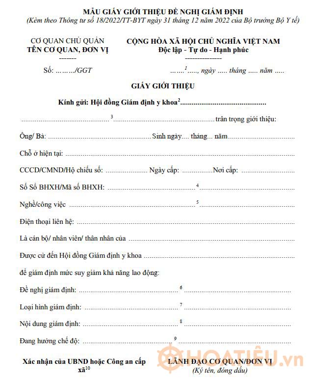 Mẫu giấy giới thiệu đề nghị giám định