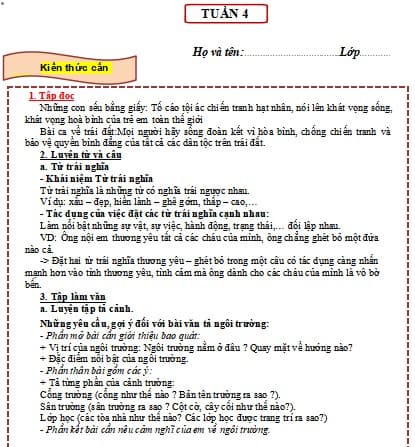 Bài tập cuối tuần Tiếng Việt lớp 5 có đáp án