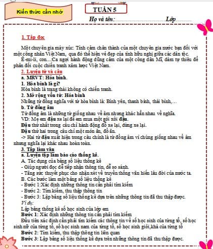 Bài tập cuối tuần Tiếng Việt lớp 5 có đáp án