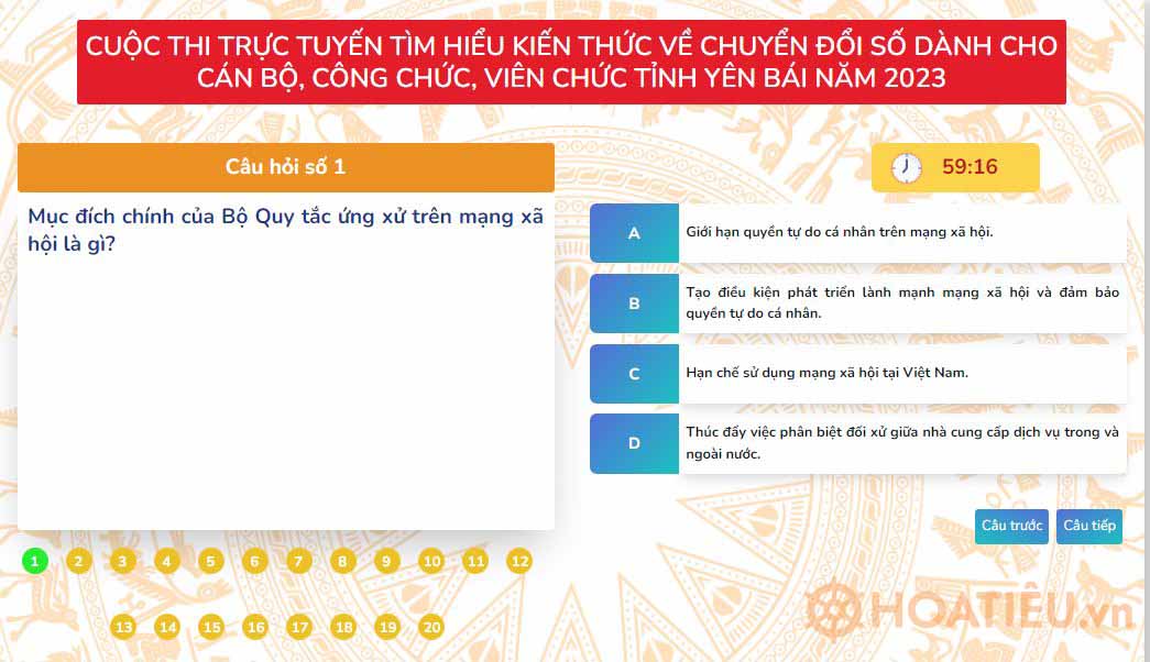 Đáp án Cuộc thi trực tuyến tìm hiểu kiến thức về chuyển đổi số Yên Bái 2023