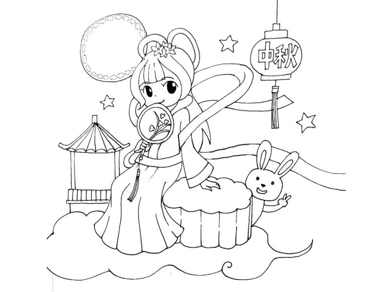  Bộ tranh tô màu chị Hằng chú Cuội chibi 