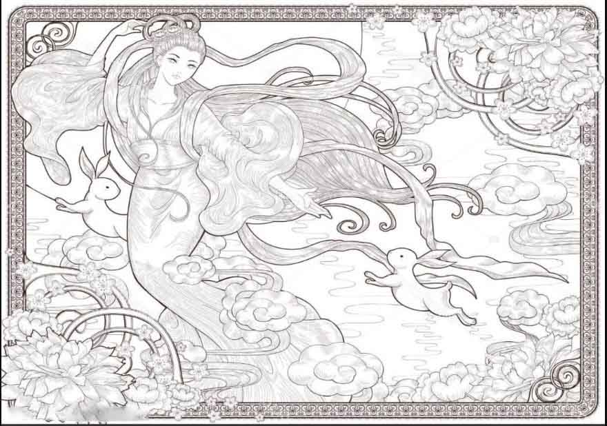  Bộ tranh tô màu chị Hằng chú Cuội chibi 