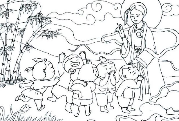  Bộ tranh tô màu chị Hằng chú Cuội chibi 