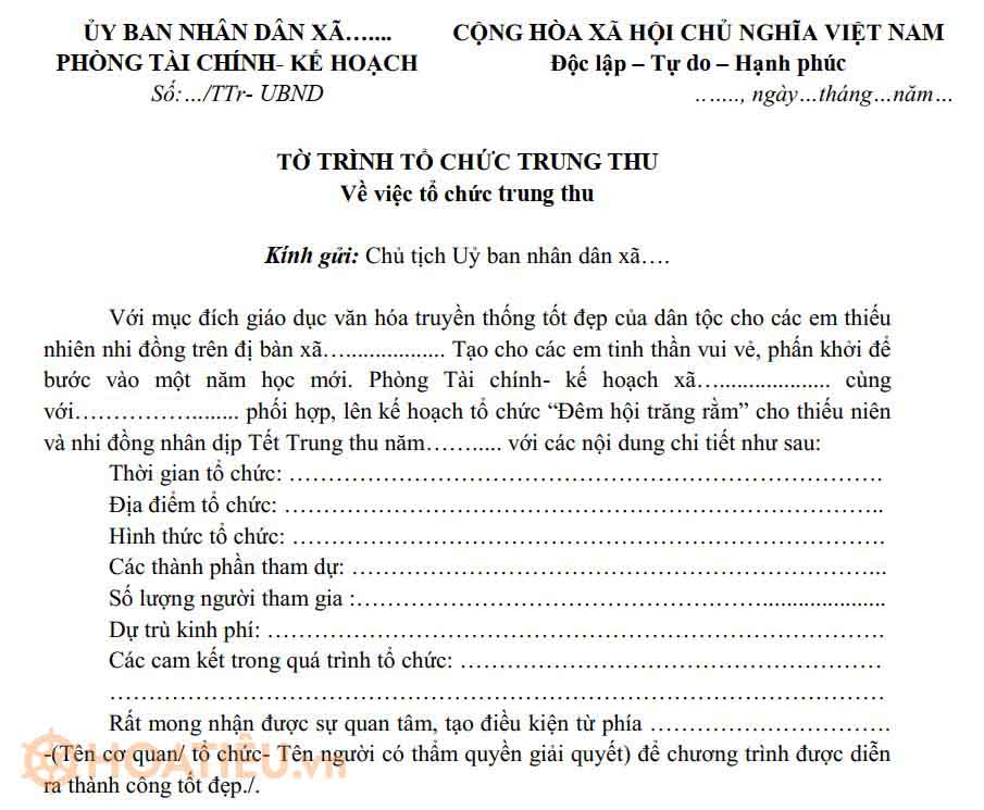 tờ trình tổ chức Trung thu