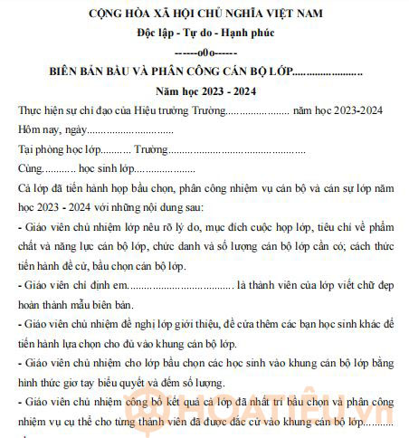  Biên bản bầu ban cán sự lớp 