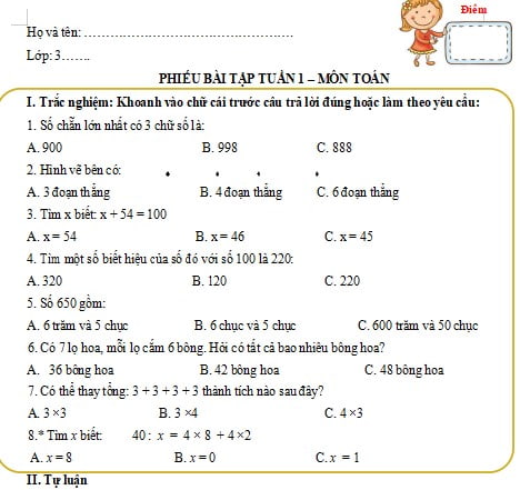 Phiếu bài tập cuối tuần Toán lớp 3 Cánh Diều