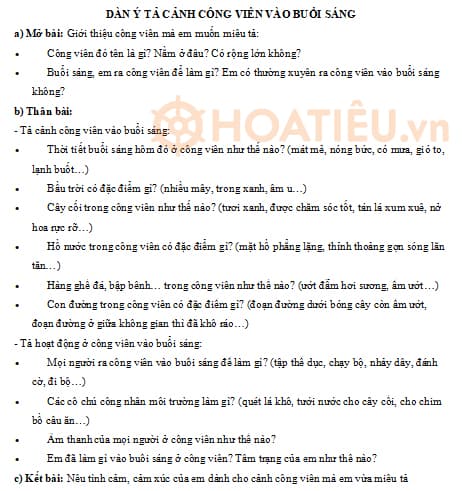 Lập dàn ý tả công viên vào sáng sớm 