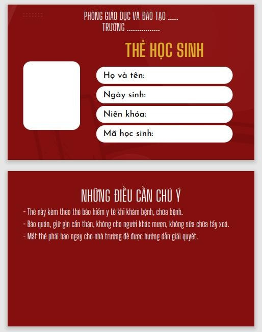 Mặt trước thẻ học sinh