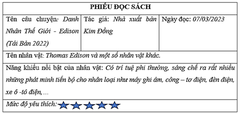 Đọc mẩu chuyện về những người dân đem năng khiếu sở trường nổi trội. Viết phiếu xem sách theo gót mẫu