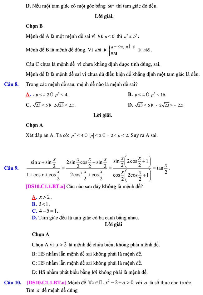 File trắc nghiệm Toán 10 có đáp án