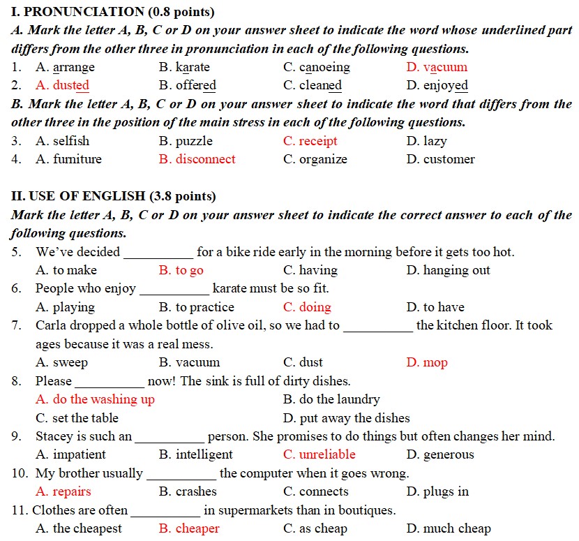  Đáp án đề kiểm tra tiếng Anh 10 i-Learn Smart World giữa kì 1