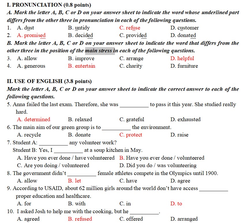 Đáp án đề kiểm tra cuối kì 1 tiếng anh 10 i-Learn Smart World 