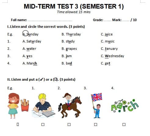  Đề ôn thi Giữa kì 1 Tiếng Anh lớp 4 Global Success