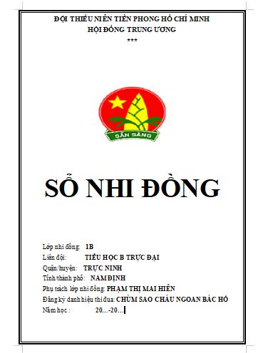 Sổ sao nhi đồng lớp 1