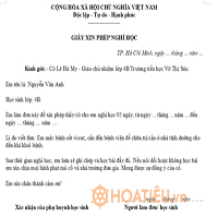 Viết đơn gửi thầy cô giáo lớp em để xin nghỉ học dựa vào gợi ý (10 mẫu)