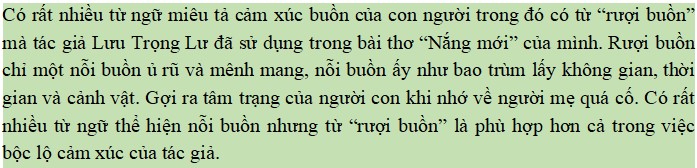 Đoạn văn về sắc thái của từ rượi buồn trong bài Nắng mới