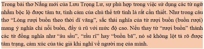 Viết một đoạn văn (khoảng 5 – 7 dòng) về sắc thái nghĩa của từ rượi buồn (buồn rượi) trong bài thơ Nắng mới 