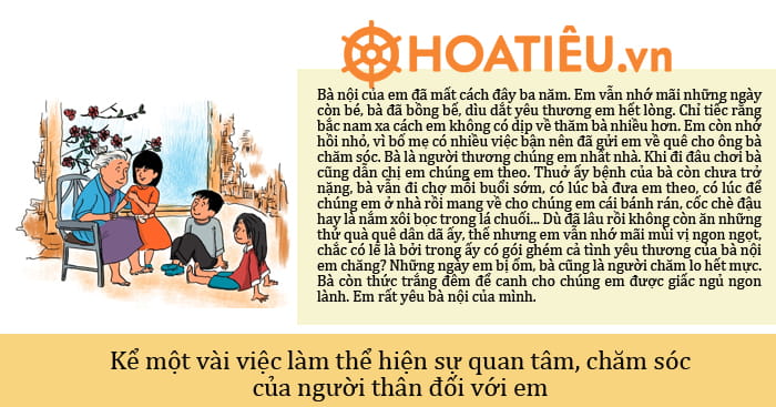 Kể một vài việc làm thể hiện sự quan tâm, chăm sóc của bà nội đối với em