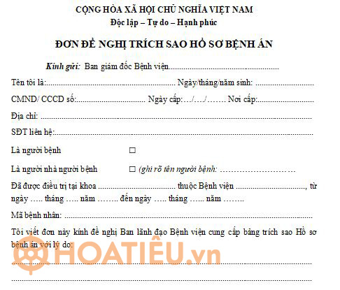 Đơn xin trích lục hồ sơ bệnh án