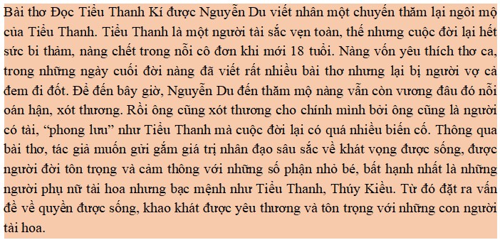 Soạn bài Đọc Tiểu Thanh kí ngắn nhất