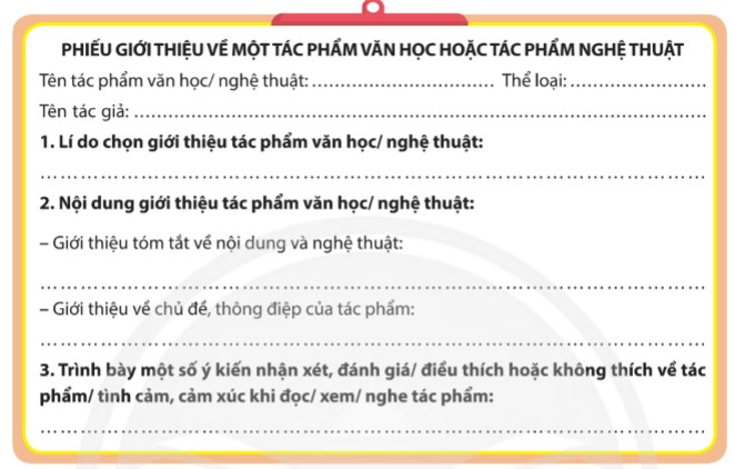 Phiếu giới thiệu về một tác phẩm văn học hoặc tác phẩm nghệ thuật