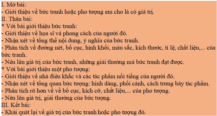 Dàn ý Suy nghĩ về vẻ đẹp của một bức tranh hoặc pho tượng mà em cho là có giá trị