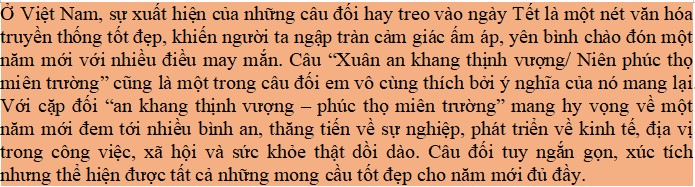 Đoạn văn giới thiệu một câu đối Tết lớp 11