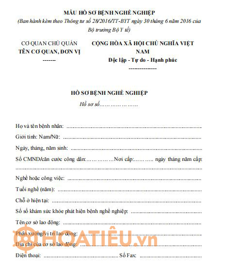 Mẫu hồ sơ bệnh nghề nghiệp