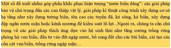 Em hãy nêu một số đề xuất nhằm góp phần khắc phục hiện tượng “nước biển dâng”.