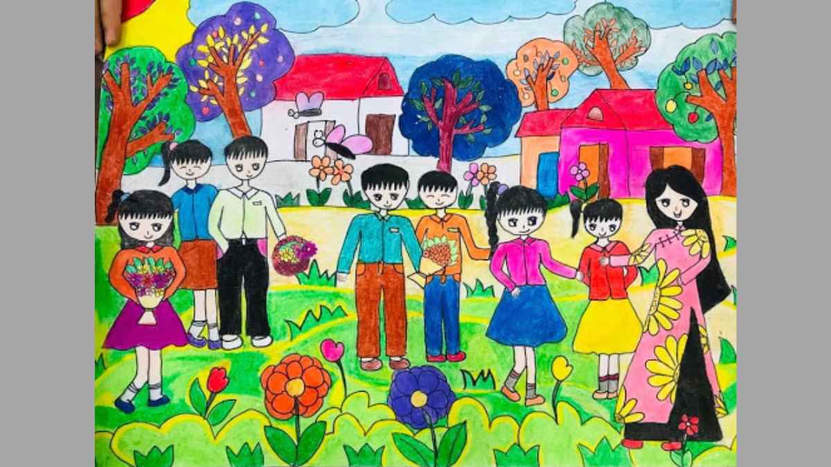 Vẽ tranh 20/10 tặng cô giáo đơn giản