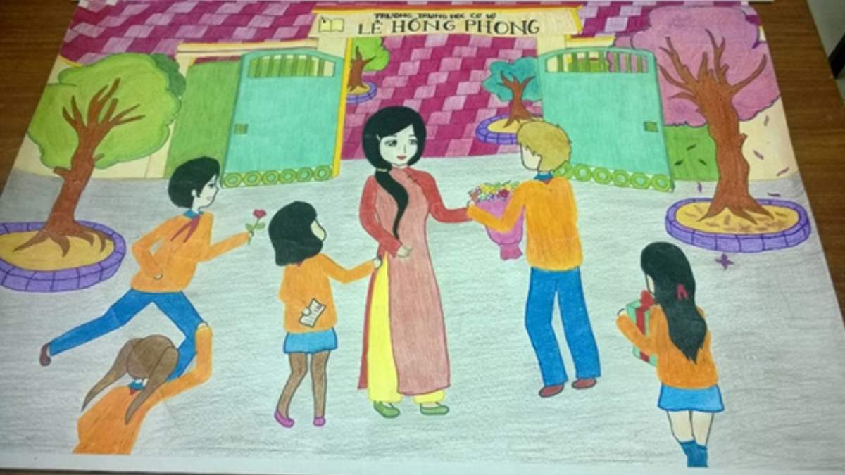 vẽ tranh 20/10 tặng cô