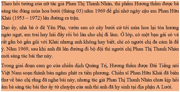 Hoàn cảnh sáng tác Hương thầm