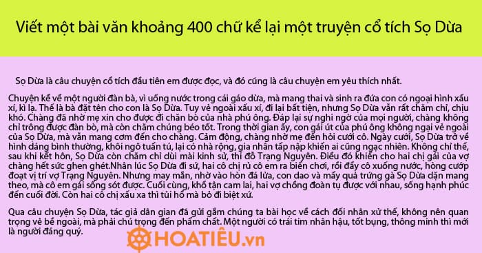 Viết một bài văn khoảng 400 chữ kể lại một truyện cổ tích Sọ Dừa