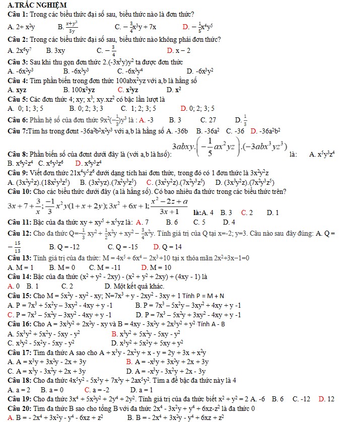 Đề cương ôn tập giữa học kì 1 Toán 8 mới nhất
