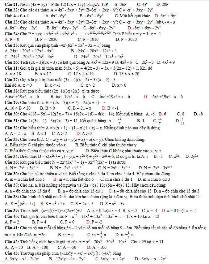 Đề cương ôn tập giữa học kì 1 Toán 8 mới nhất