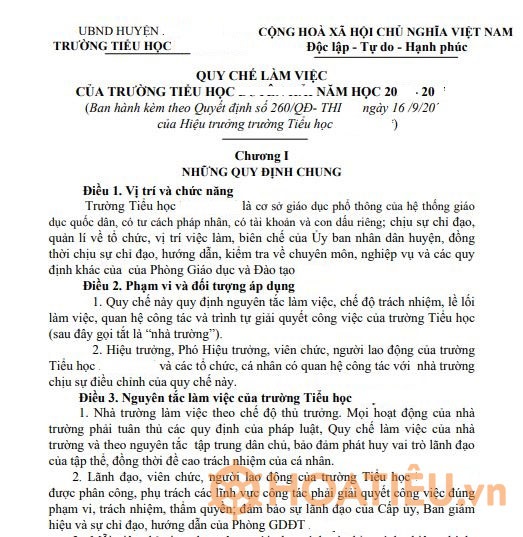 Quy chế làm việc của trường tiểu học