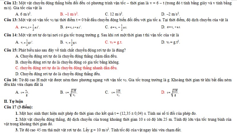 Đề thi giữa kì 1 Vật lí 10 KNTT