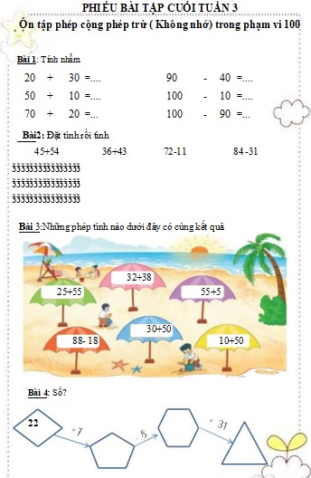  Phiếu bài tập Toán lớp 2 sách Kết nối tri thức học kì 1