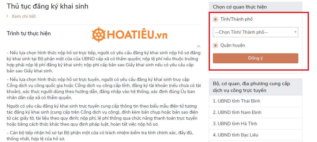 Các bước đăng ký hộ tịch online