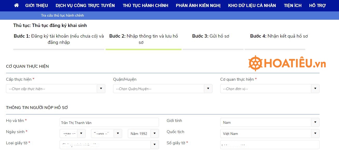 Các bước đăng ký hộ tịch online