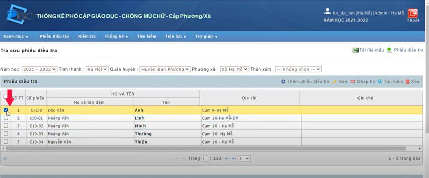 Mẫu phiếu điều tra phổ cập giáo dục - chống mù chữ