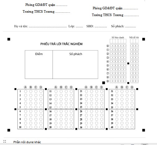  Mẫu phiếu trả lời trắc nghiệm file Word