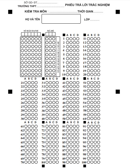 Phiếu trả lời trắc nghiệm 100 câu TNMaker