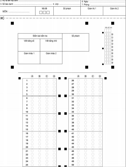 Phiếu trả lời trắc nghiệm 50 câu TNMaker