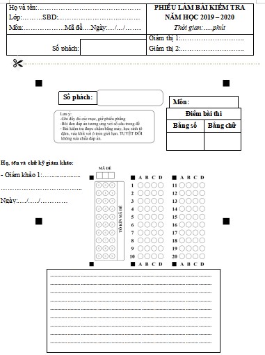 Phiếu trả lời trắc nghiệm và tự luận