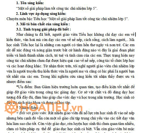 Sáng Kiến Kinh Nghiệm Công tác chủ nhiệm Lớp 5