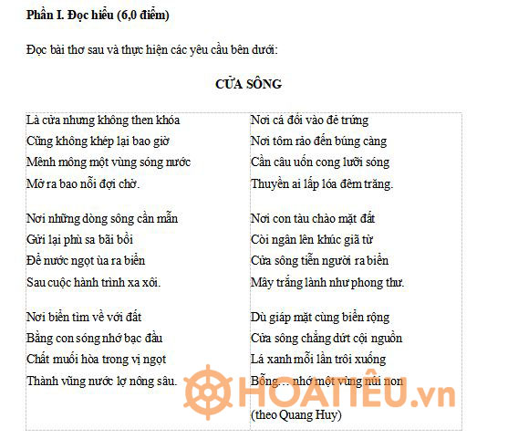 Đề thi giữa kì 1 môn Ngữ văn 8 sách Chân trời sáng tạo