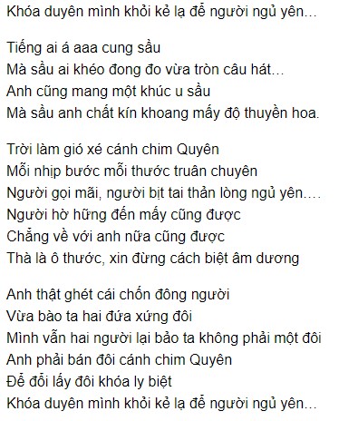 Lời bài hát Khóa Ly Biệt
