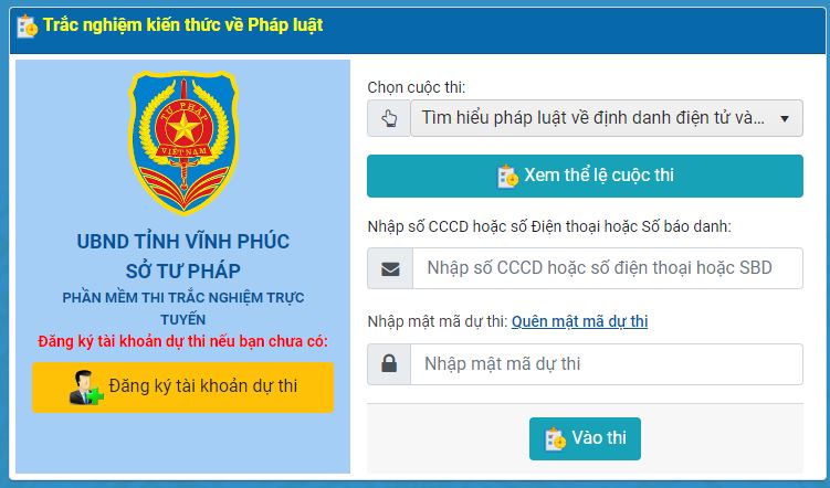 Đáp án thi Tìm hiểu pháp luật về định danh điện tử và dịch vụ công trực tuyến Vĩnh Phúc 2023