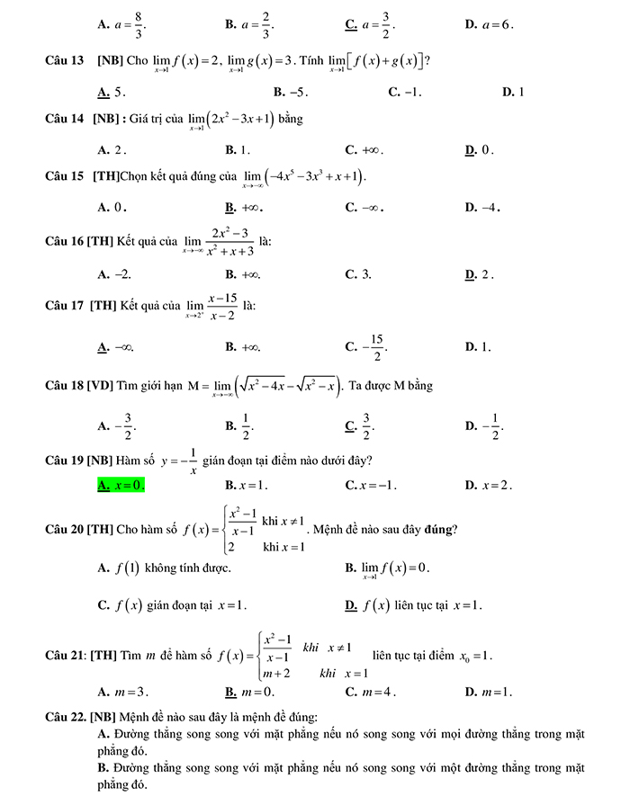Đề kiểm tra môn Toán lớp 11 học kì 1 Cánh Diều